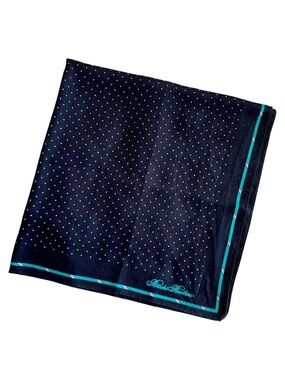 Brooks Brothers Polka Dot Pocket Square 19.5” Square Black White 100% Cotton